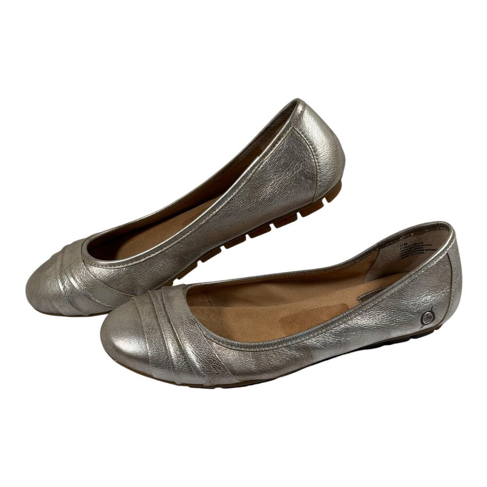 Born Ballet Flats Womens 11 Pewter Leather Pleated Toe Casual Comfort Shoes